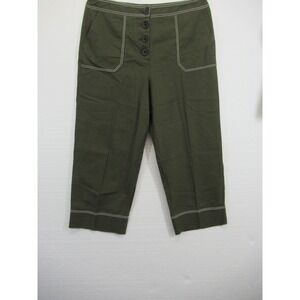 Boden Linen Blend Wide Leg Cropped Pants Petite US Size 10P Green High Rise